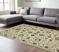 10' X 13' Ivory Blue And Orange Oriental Area Rug With Fringe