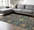 7' X 10' Blue And Rust Medallion Area Rug With Fringe