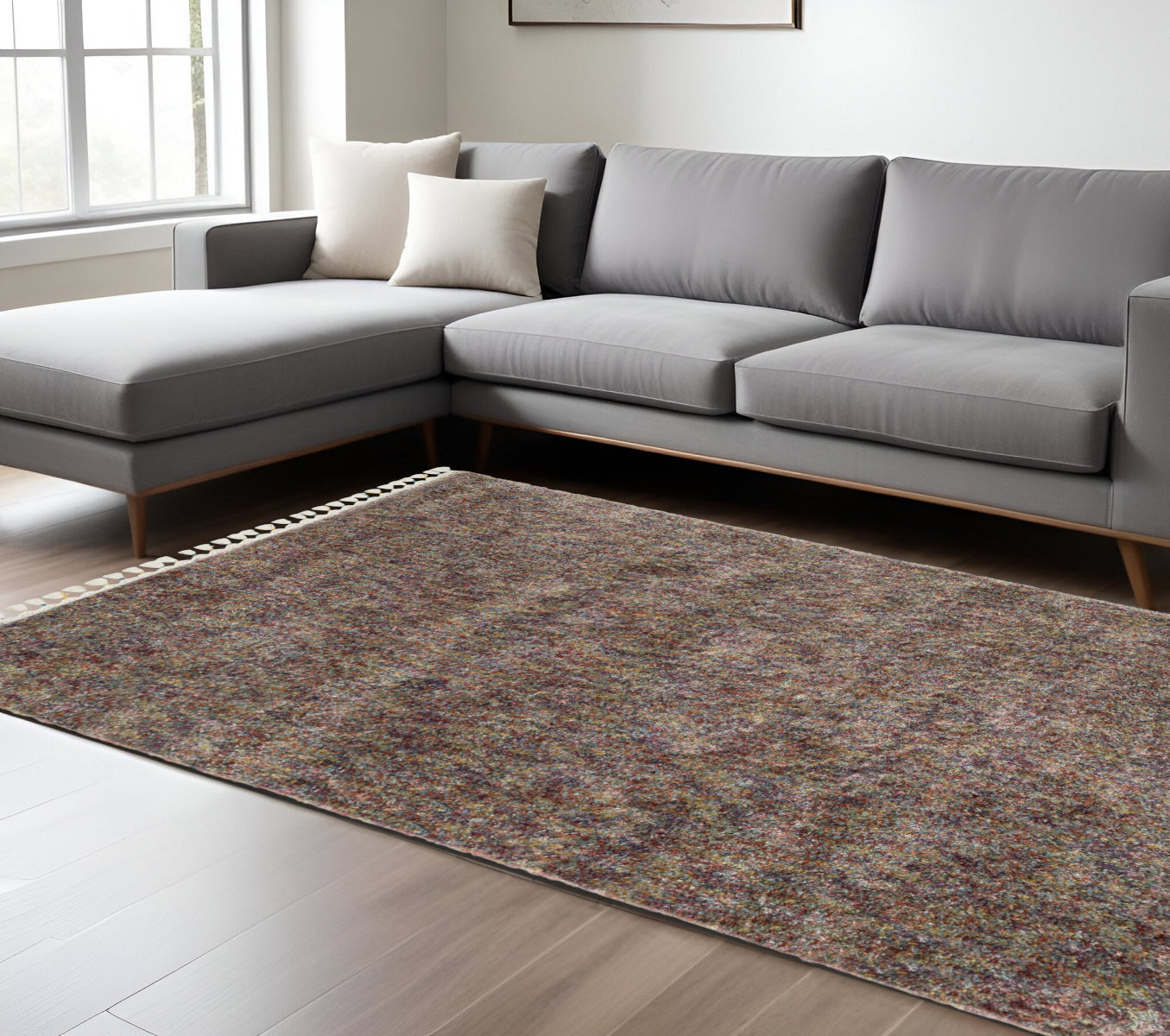 10' X 13' Orange Blue And Yellow Abstract Shag Area Rug With Fringe