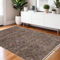 4' X 5' Orange Blue And Yellow Abstract Shag Area Rug With Fringe