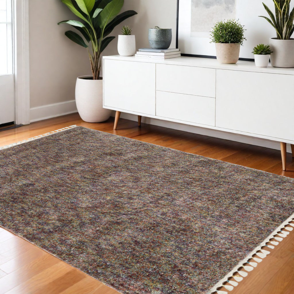 4' X 5' Orange Blue And Yellow Abstract Shag Area Rug With Fringe