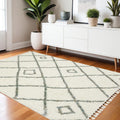 4' X 5' Ivory Gray And Tan Diamond Shag Area Rug With Fringe