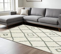 7' X 10' Ivory Gray And Tan Diamond Shag Area Rug With Fringe