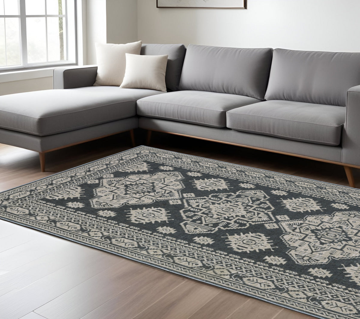 10' X 13' Blue And Gray Medallion Area Rug