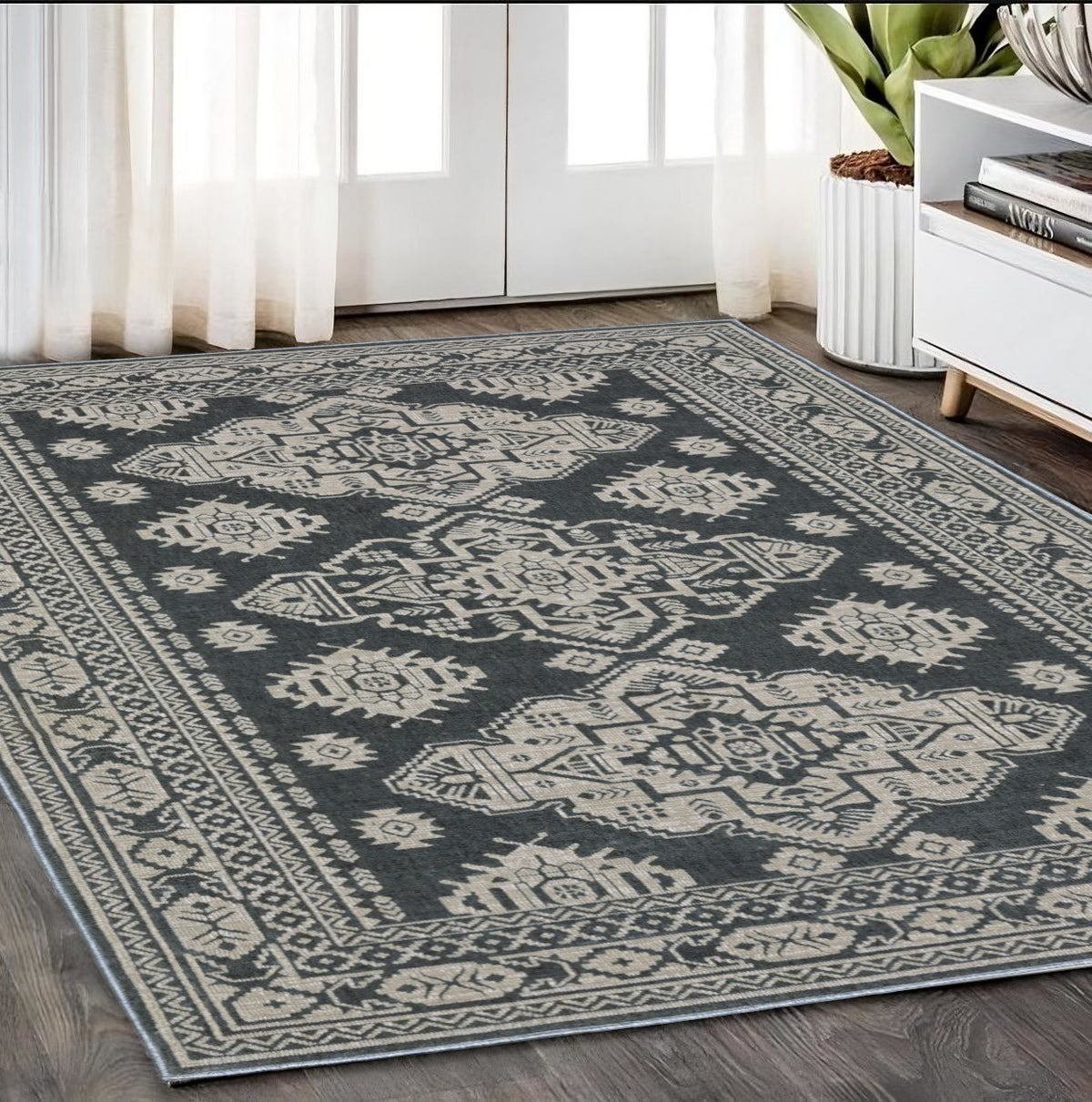 5' X 8' Blue And Gray Medallion Area Rug