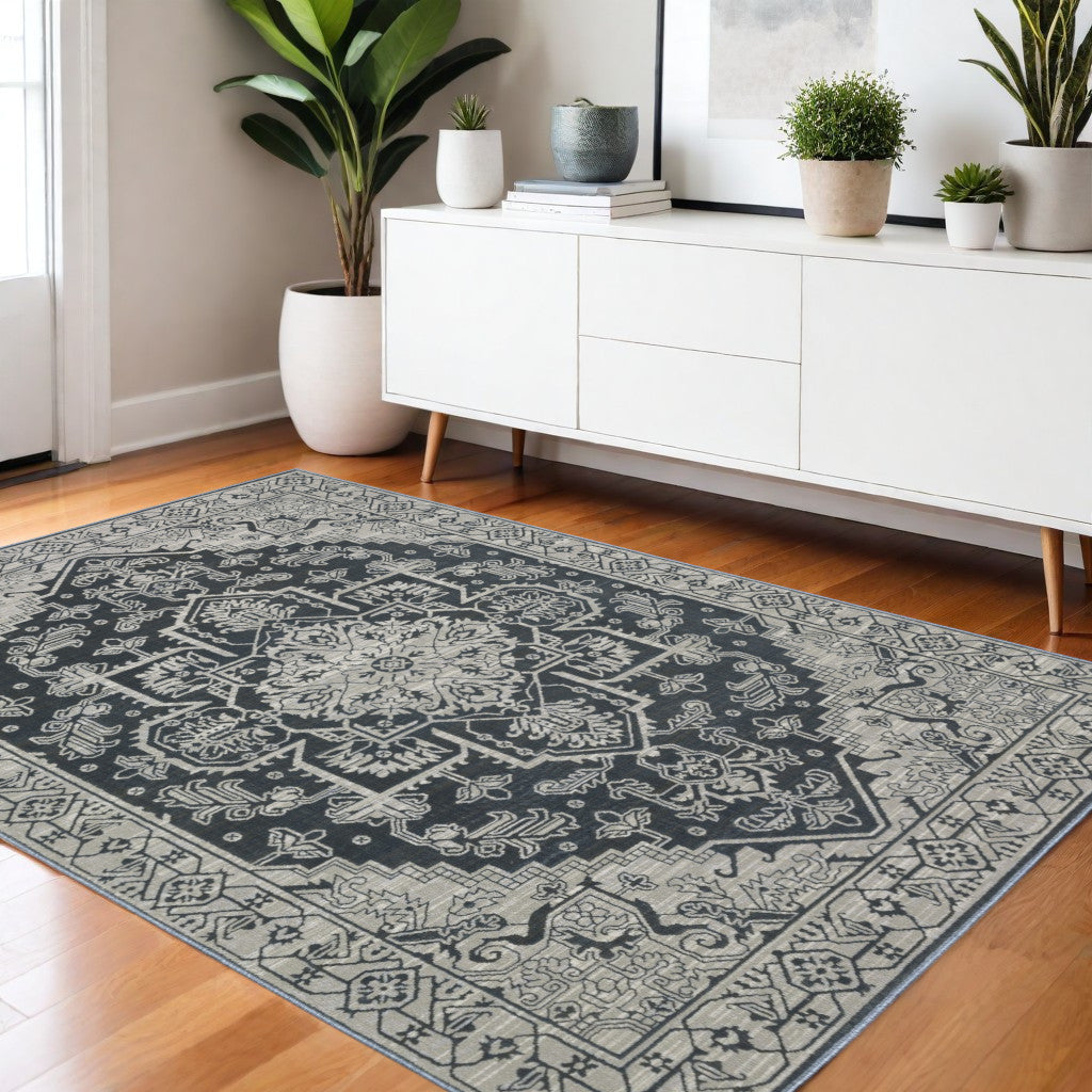 4' X 6' Blue And Gray Oriental Area Rug