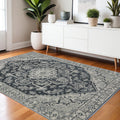 4' X 6' Blue And Gray Oriental Area Rug
