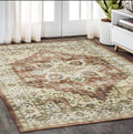 5' X 7' Red And Ivory Oriental Distressed Area Rug