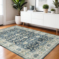 4' X 6' Blue And Ivory Oriental Distressed Area Rug
