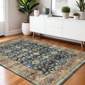 4' X 6' Blue And Rust Oriental Distressed Area Rug