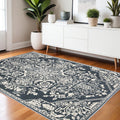 4' X 6' Blue And Ivory Oriental Area Rug