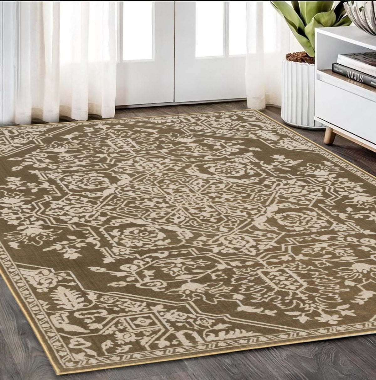 5' X 8' Gold And Beige Oriental Area Rug
