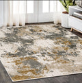 5' X 8' Beige And Gray Abstract Distressed Area Rug With Fringe