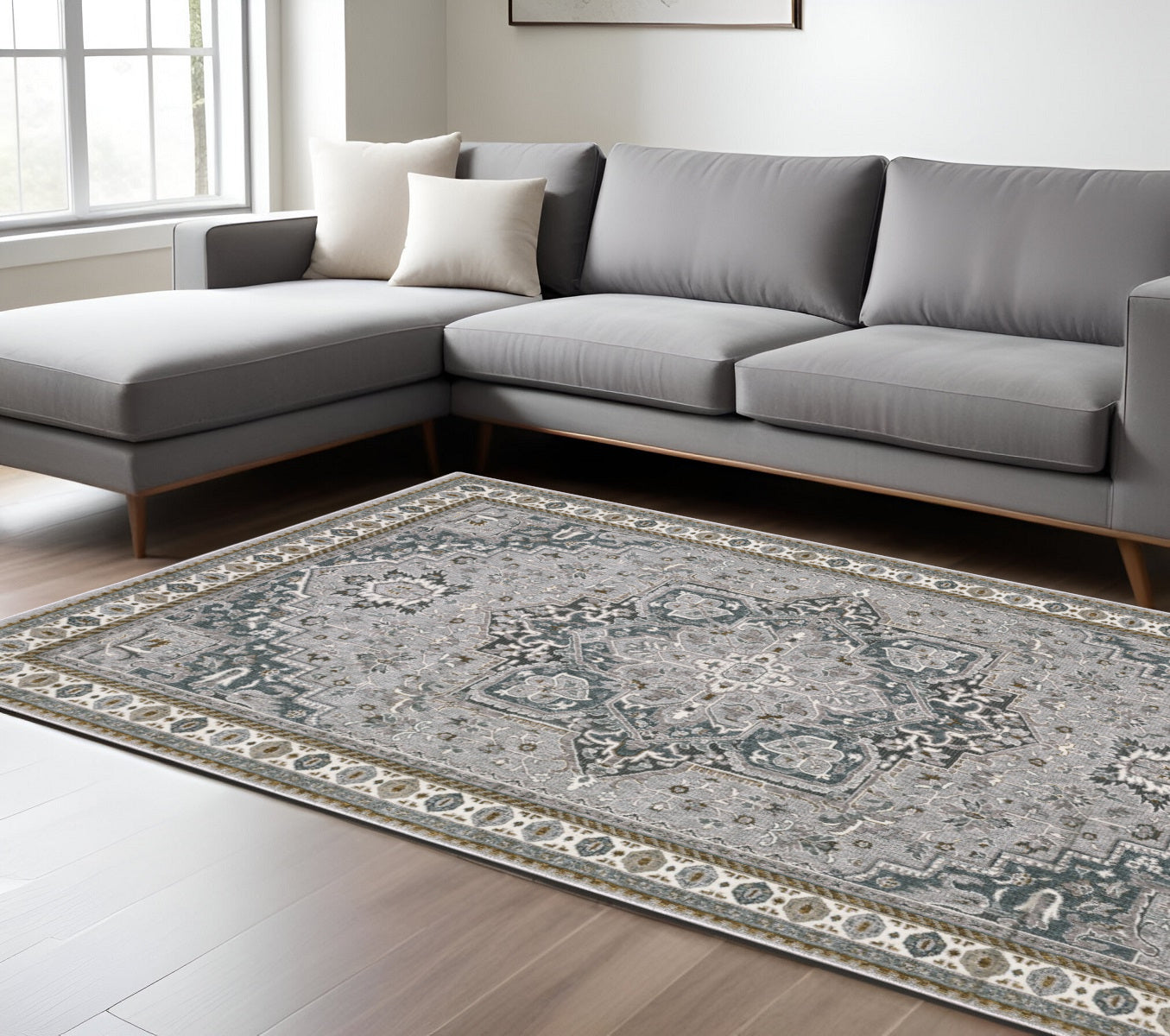 7' X 10' Brown And Blue Medallion Area Rug