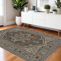 4' X 6' Blue Green And Ivory Medallion Area Rug