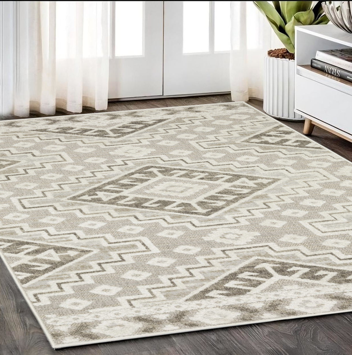 5' X 8' Beige And Brown Tribal Area Rug