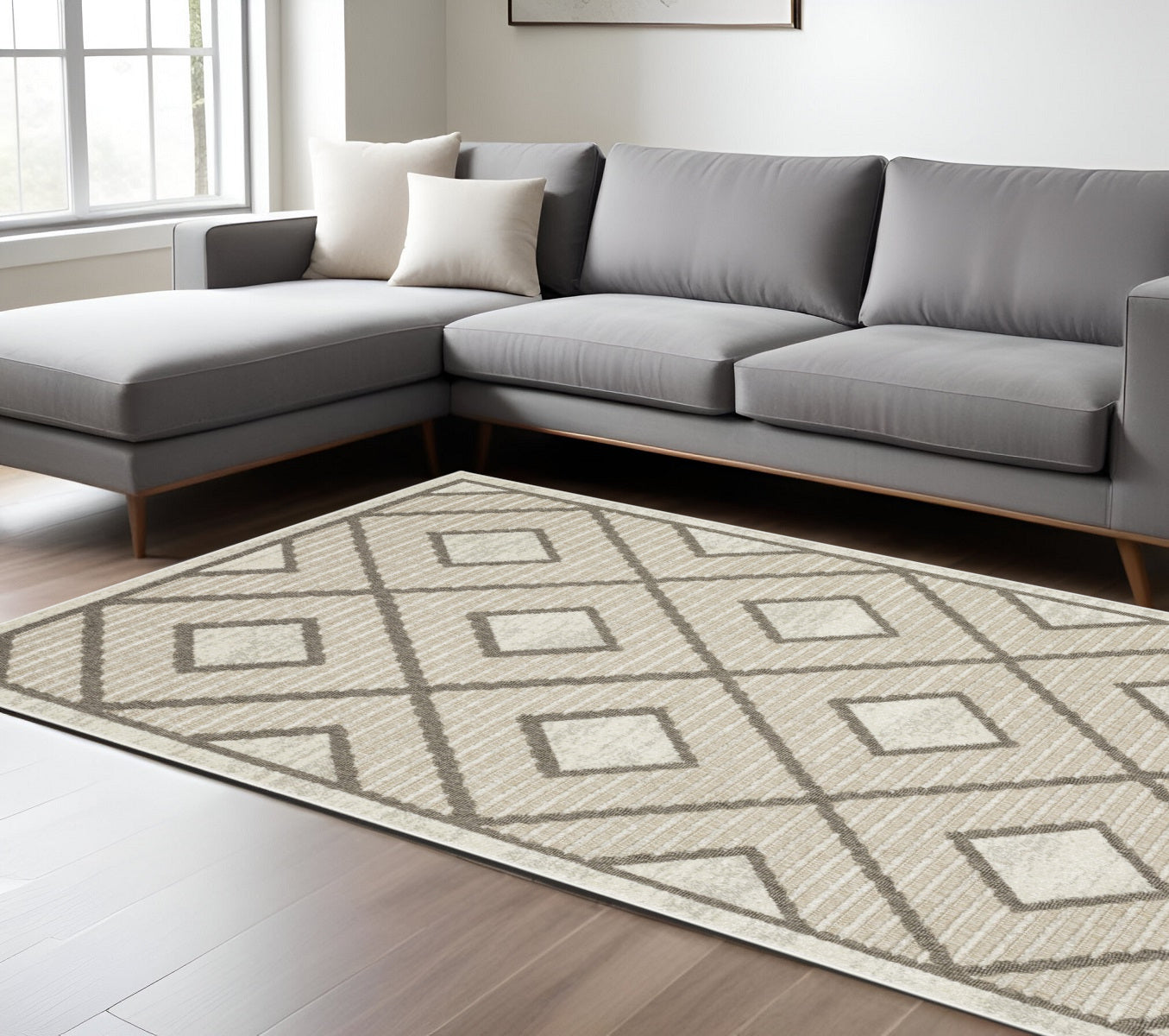 10' X 13' Beige And Brown Geometric Area Rug