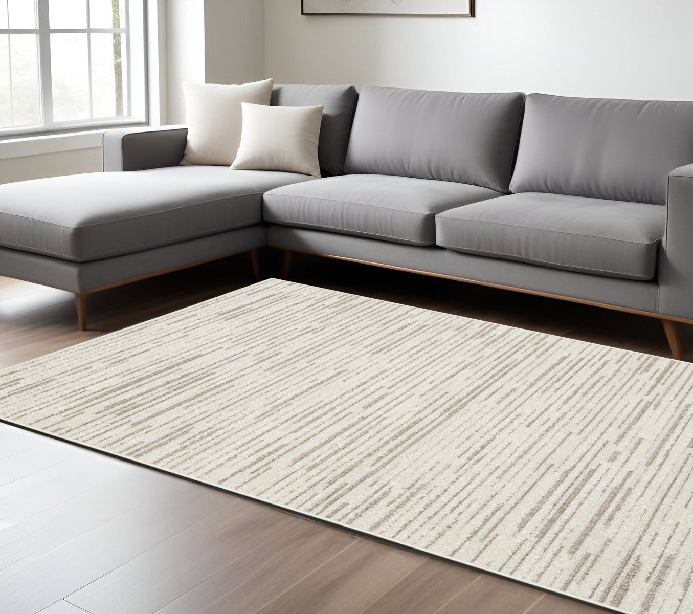 10' X 13' Ivory And Brown Striped Distressed Area Rug