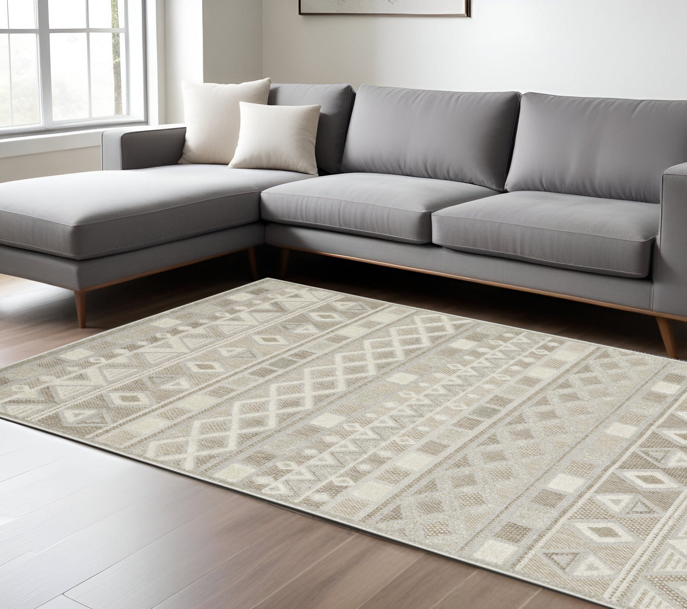 10' X 13' Beige And Gray Geometric Area Rug