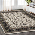 5' X 8' Ivory Oriental Area Rug With Fringe