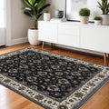 4' X 6' Blue And Ivory Oriental Area Rug With Fringe