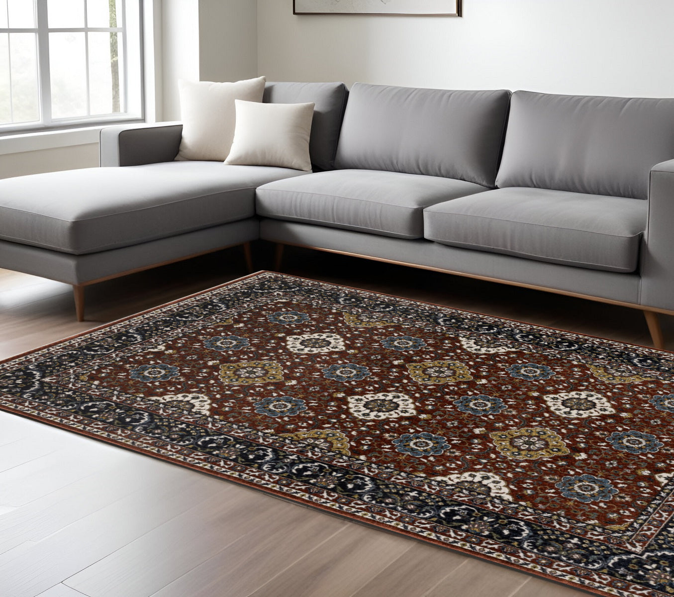 10' X 13' Red Medallion Area Rug With Fringe