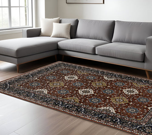 10' X 13' Red Medallion Area Rug With Fringe