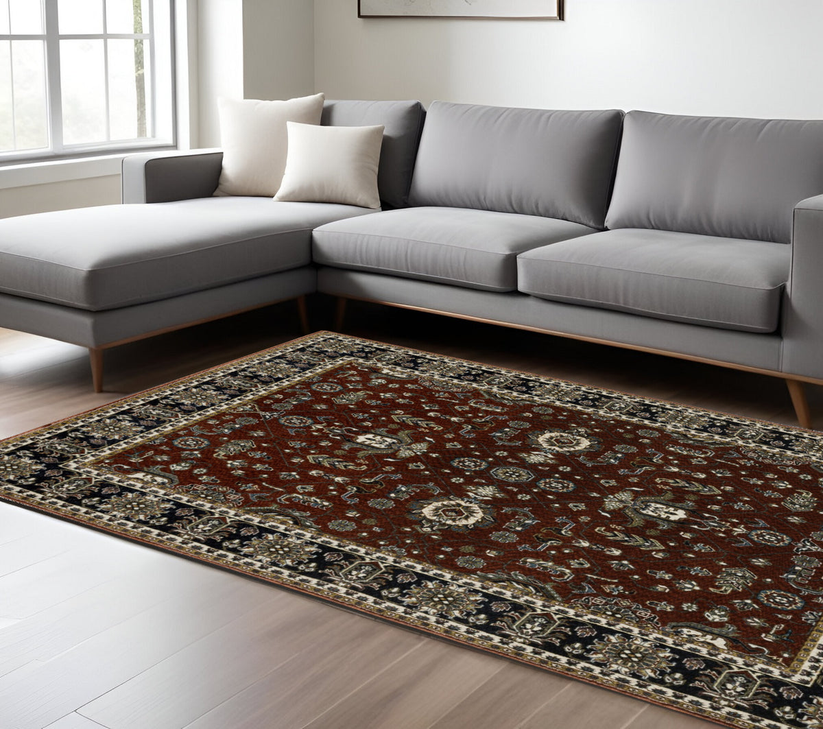 8' X 11' Red Oriental Area Rug With Fringe