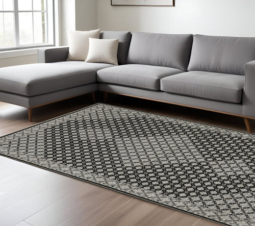 10' X 13' Black And Gray Diamond Area Rug With Fringe