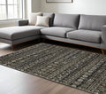 10' X 13' Black And Gray Tribal Area Rug With Fringe