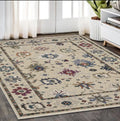 5' X 8' Ivory Blue And Gray Floral Area Rug With Fringe