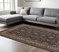 8' X 11' Charcoal And Pink Oriental Area Rug With Fringe