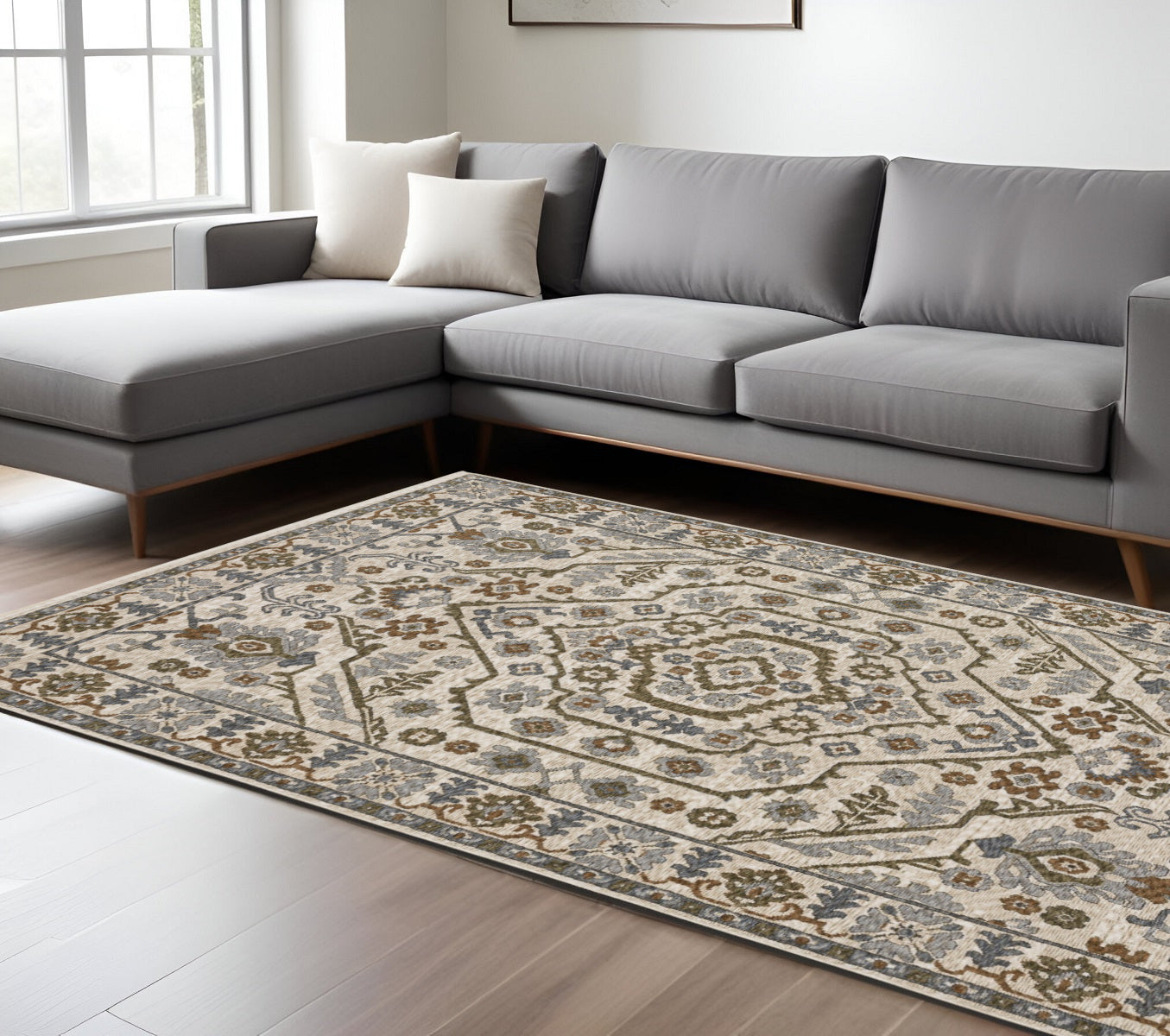 10' X 13' Ivory And Rust Floral Area Rug With Fringe