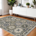 4' X 6' Ivory And Blue Medallion Area Rug With Fringe