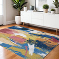 4' X 6' Blue And Gold Abstract Distressed Area Rug