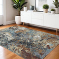 4' X 6' Blue And Rust Abstract Distressed Area Rug