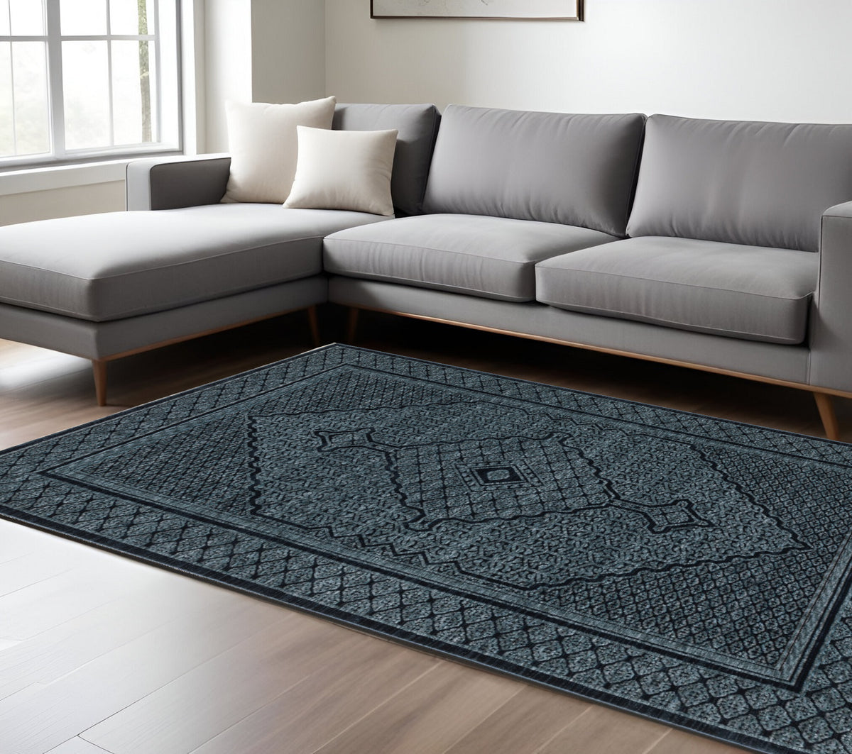 8' X 11' Blue And Teal Medallion Area Rug With Fringe