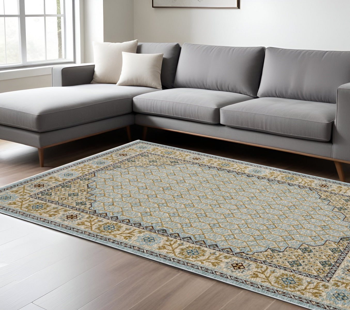 10' X 13' Gold Oriental Area Rug With Fringe