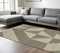 8' X 11' Beige Geometric Area Rug With Fringe