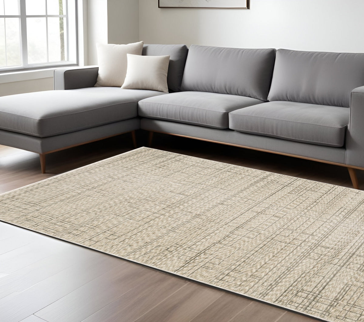 10' X 13' Beige And Brown Geometric Area Rug With Fringe