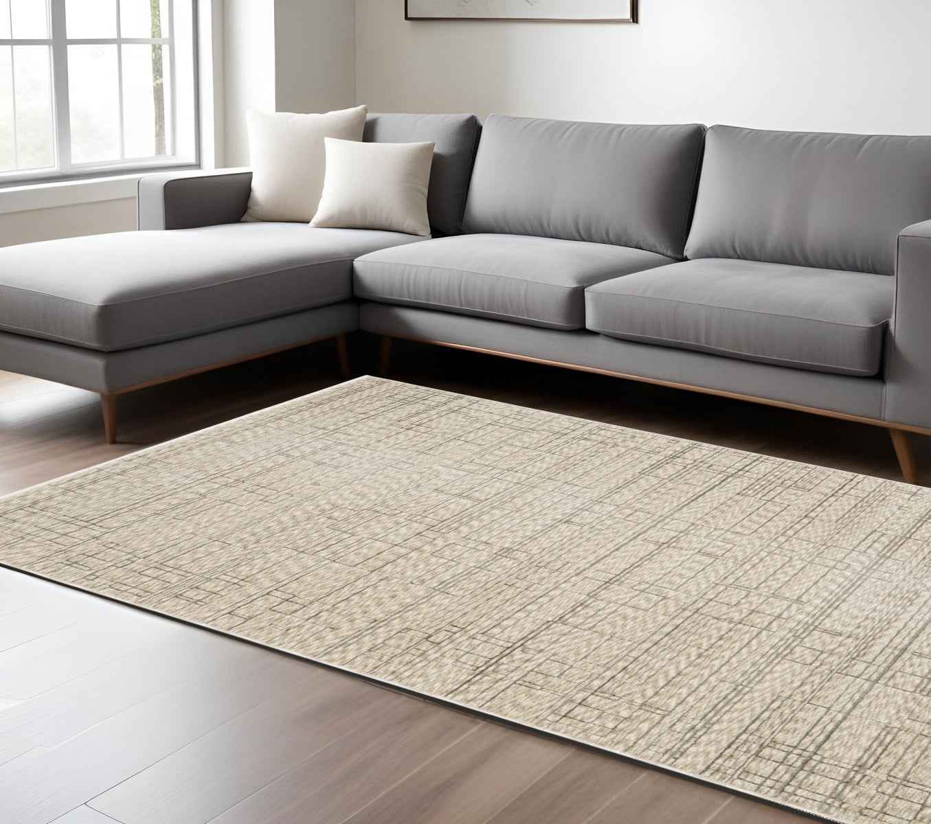 8' X 11' Beige And Brown Geometric Area Rug With Fringe