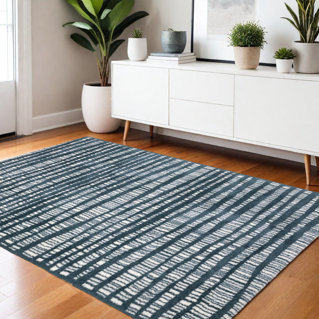 4' X 6' Teal And Ivory Striped Distressed Area Rug