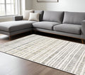 8' X 11' Ivory Gold And Gray Striped Area Rug