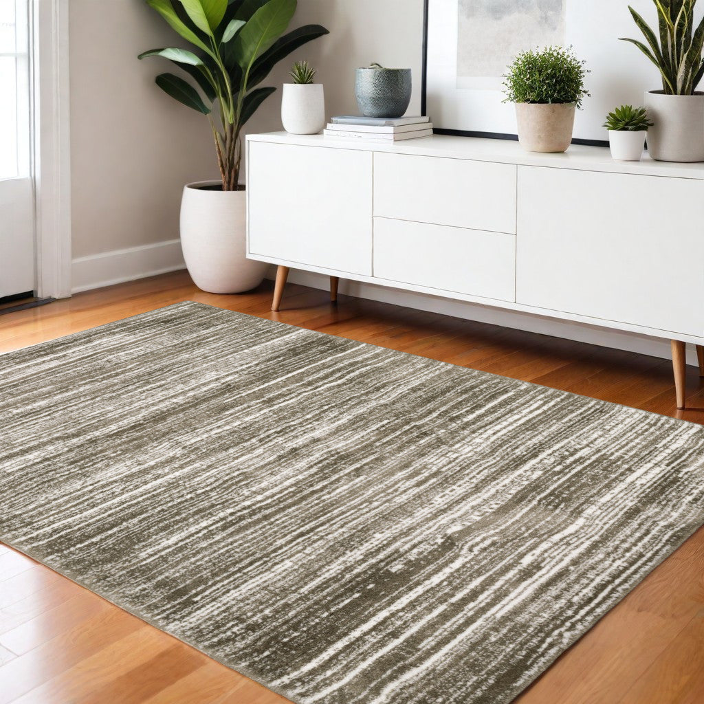 4' X 6' Brown And Ivory Striped Distressed Area Rug