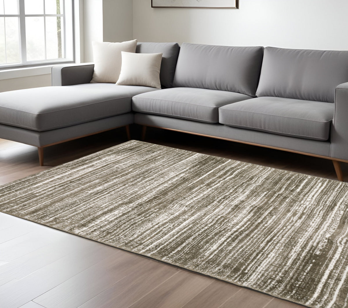 8' X 11' Brown And Ivory Striped Distressed Area Rug