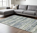 7' X 10' Blue And Green Striped Distressed Area Rug
