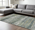 7' X 10' Green And Blue Geometric Distressed Area Rug