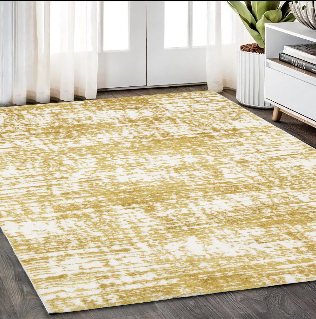 5' X 8' Gold And Ivory Abstract Area Rug