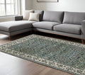 10' X 13' Blue And Green Floral Area Rug With Fringe