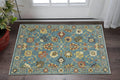 3' X 5' Blue Yellow And Dark Orange Oriental Area Rug With Fringe